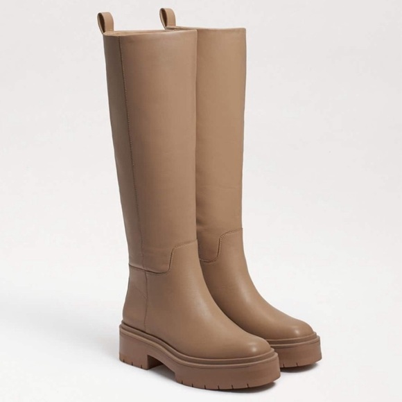 SAME EDELMAN LARINA SESAME WATERPROOF PLATFORM LEATHER TALL BOOTS SIZE 9 NEW - Picture 1 of 11